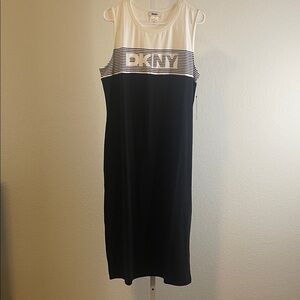 DKNY‎ Black and White Striped Midi Dress
